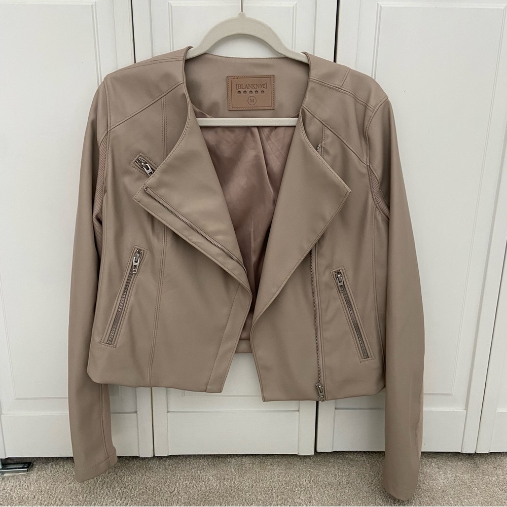 BlankNYC record breaker faux leather light tan jacket